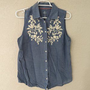 St Johns Bay Denim Vest Embroidered Size M